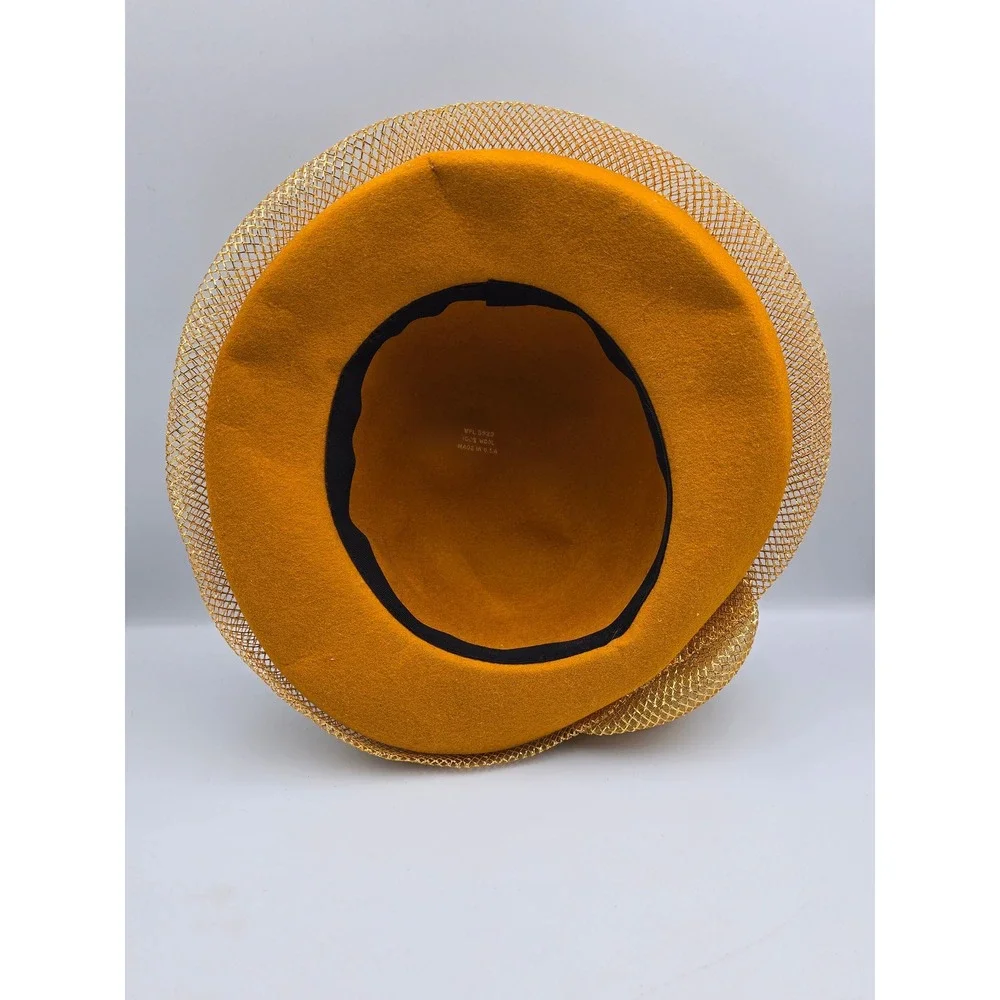 Vintage‎ Pillbox Hat Women OS Mustard Yellow Excellent Gold Mesh Sequin ,Wool